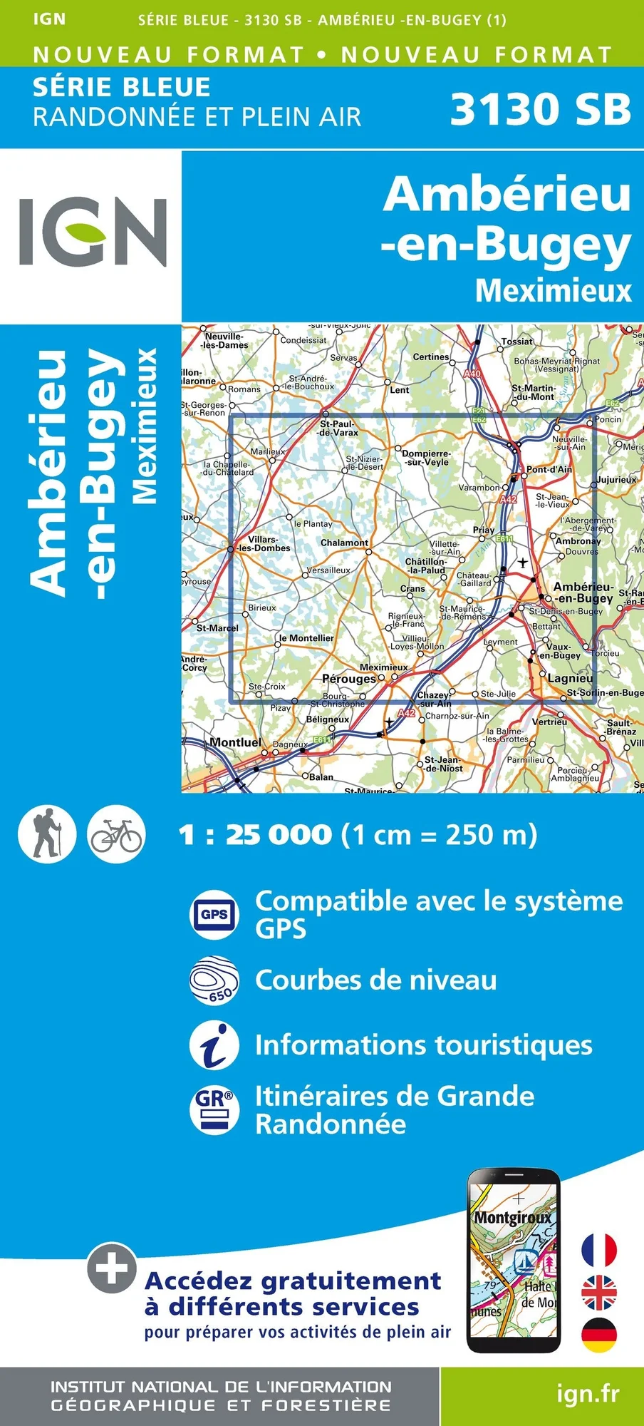 Carte Randonnée Ambérieu en Bugey / Méximieux | Série Bleue IGN