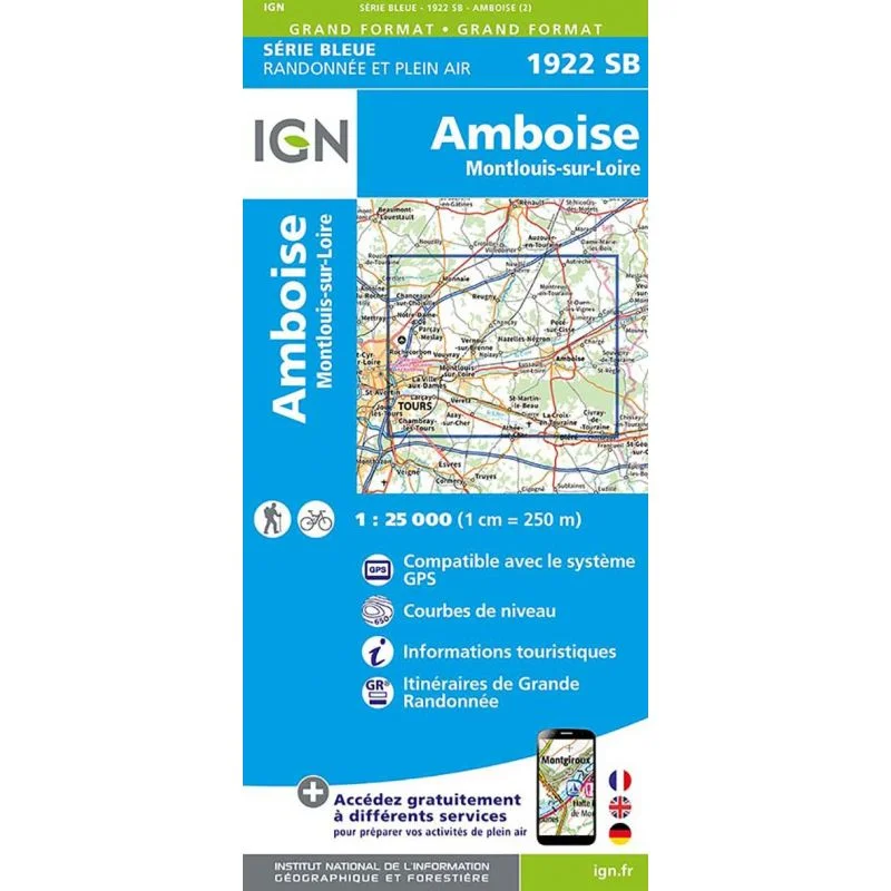 Carte Randonnée Amboise / Montlouis sur Loire | Série Bleue IGN — recto