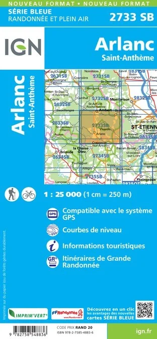 Carte Randonnée Arlanc / St-Anthème | Série Bleue IGN
