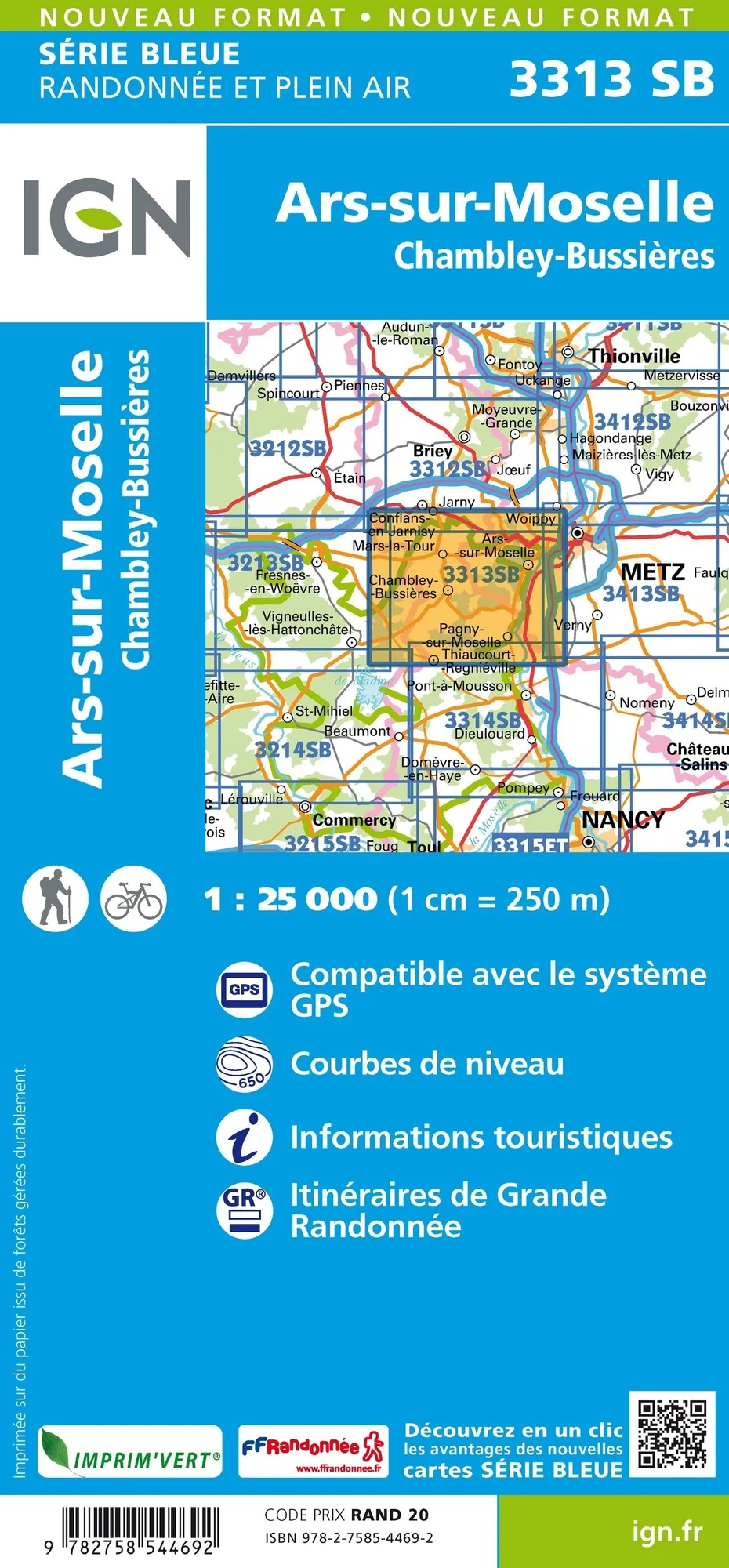 Carte Randonnée Ars-sur-Moselle / Chambley-Bussières | Série Bleue IGN