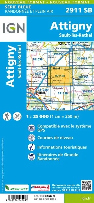 Carte Randonnée Attigny / Sault-Les-Rethel | Série Bleue IGN