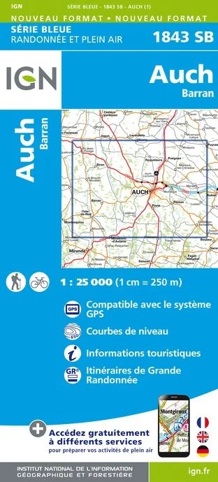Carte Randonnée Auch / Barran | Série Bleue IGN