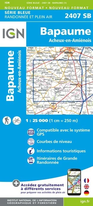 Carte Randonnée Bapaume / Acheux-en-Amiénois | Série Bleue IGN