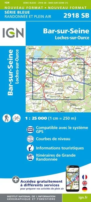 Carte Randonnée Bar-sur-Seine / Loches-sur-Ource | Série Bleue IGN — recto