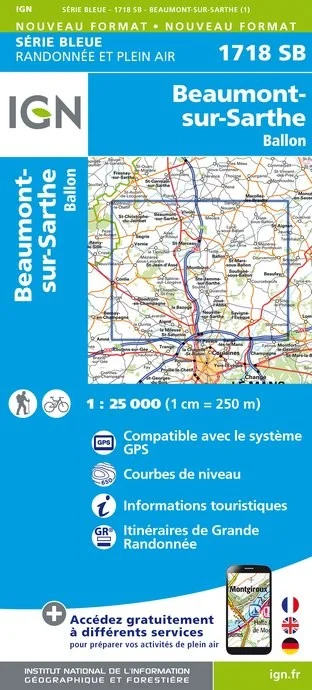 Carte Randonnée Beaumont sur Sarthe / Ballon | Série Bleue IGN — recto