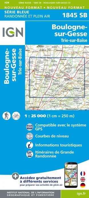Carte Randonnée Boulogne sur Gesse / Trie sur Baise | Série Bleue IGN — recto