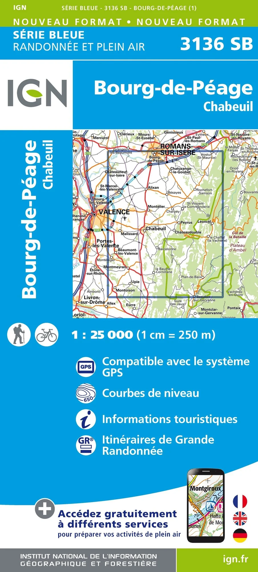 Carte Randonnée Bourg de Péage / Chabeuil | Série Bleue IGN