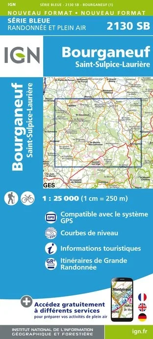 Carte Randonnée Bourganeuf / Saint-Sulpice-Laurière | Série Bleue IGN