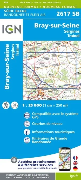 Carte Randonnée Bray sur Seine / Sergine / Traînel | Série Bleue IGN