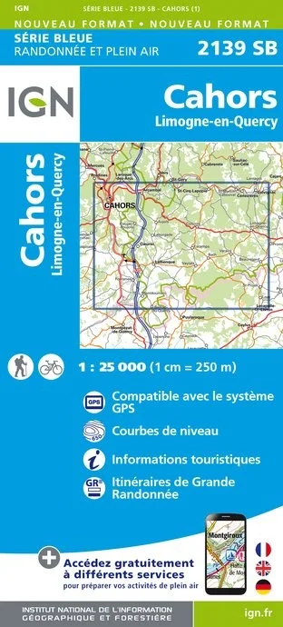 Carte Randonnée Cahors / Limogne-en-Quercy | Série Bleue IGN