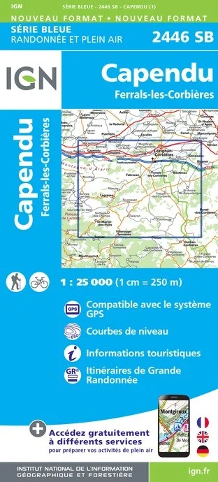 Carte Randonnée Capendu / Ferrals-les-Corbières | Série Bleue IGN