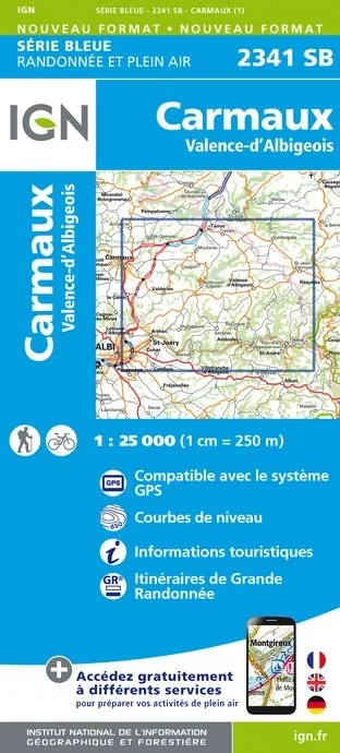 Carte Randonnée Carmaux - Valence d'Albigeois | Série Bleue IGN