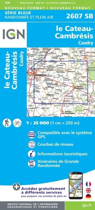 Carte Randonnée le Cateau-Cambrésis / Caudry | Série Bleue IGN — recto