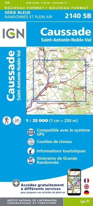 Carte Randonnée Caussade / St-Antonin-Noble-Val | Série Bleue IGN
