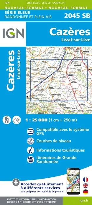 Carte Randonnée Cazères / Lezat sur Léze | Série Bleue IGN — recto