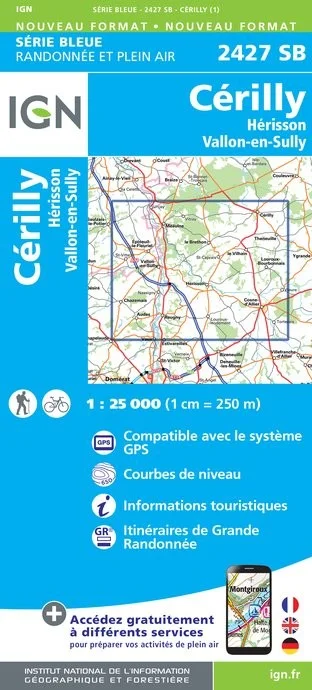 Carte Randonnée Cerilly / Hérisson / Vallon en Sully | Série Bleue IGN