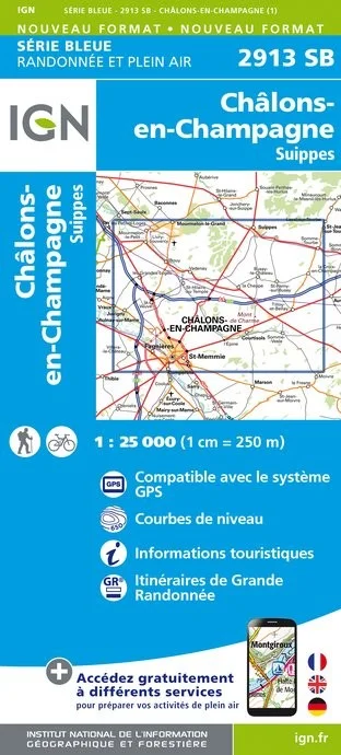 Carte Randonnée Châlons-en-Champagne / Suippes | Série Bleue IGN