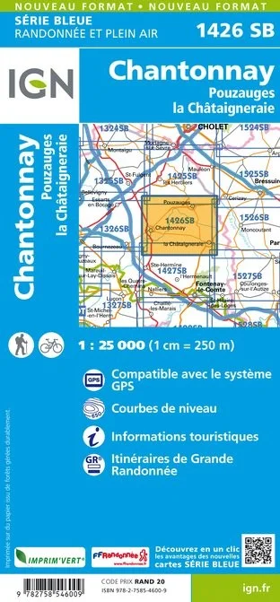 Carte Randonnée Chantonnay / Pouzauges / La Châtaigneraie | Série Bleue IGN — recto
