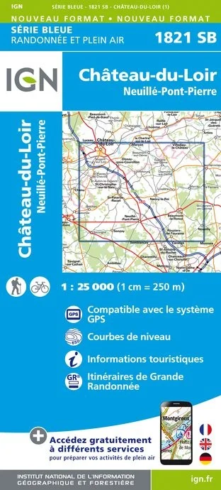 Carte Randonnée Château du Loir / Neuillé / Pont Pierre | Série Bleue IGN — recto
