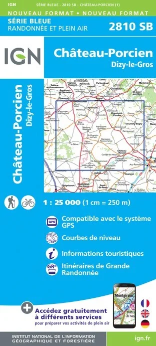 Carte Randonnée Château-Porcien / Dizy-le-Gros | Série Bleue IGN