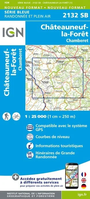 Carte Randonnée Châteauneuf-la-Forêt / Chamberet | Série Bleue IGN — recto