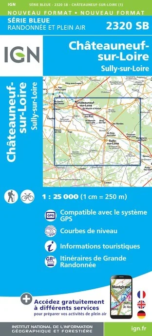 Carte Randonnée Châteauneuf-sur-Loire / Sully-sur-Loire | Série Bleue IGN — recto