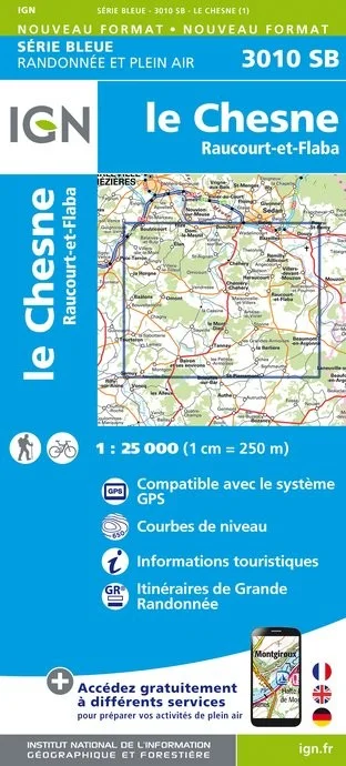 Carte Randonnée Le Chesne / Raucourt et Flaba | Série Bleue IGN