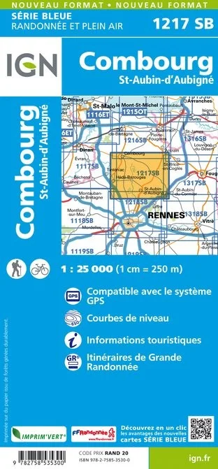 Carte Randonnée Combourg / Saint-Aubin-d'Aubigne | Série Bleue IGN