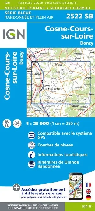 Carte Randonnée Cosne Cours-sur-Loire / Donzy | Série Bleue IGN — recto