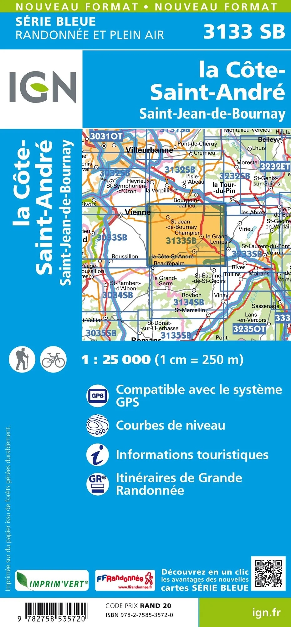 Carte Randonnée La Côte Saint-André / Saint-Jean de Bournay | Série Bleue IGN