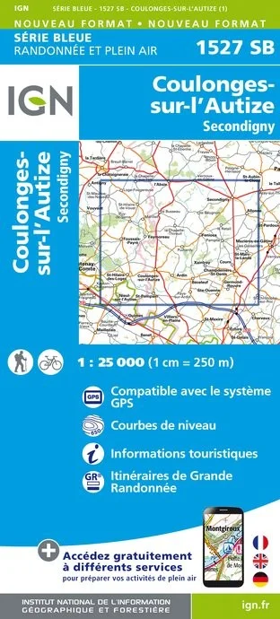 Carte Randonnée Coulonges sur l'Autize / Secondigny | Série Bleue IGN — recto