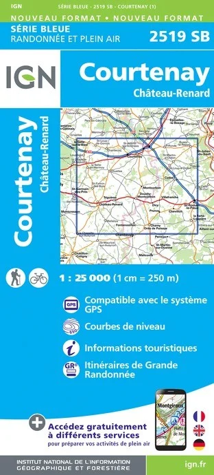Carte Randonnée Courtenay / Château-Renard | Série Bleue IGN — recto