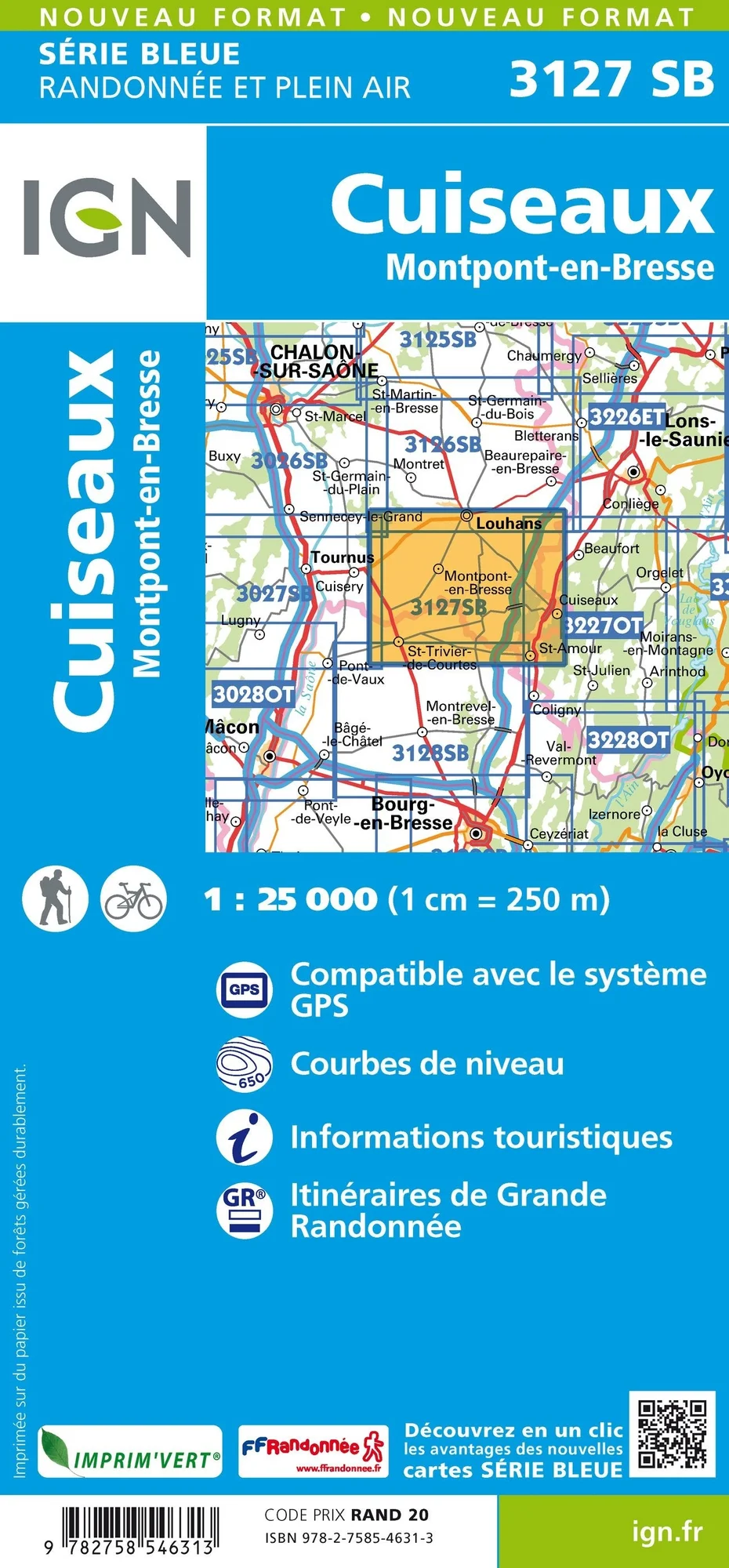 Carte Randonnée Cuiseaux / Montpont-en-Bresse | Série Bleue IGN
