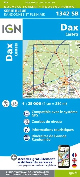 Carte Randonnée Dax / Castets | Série Bleue IGN