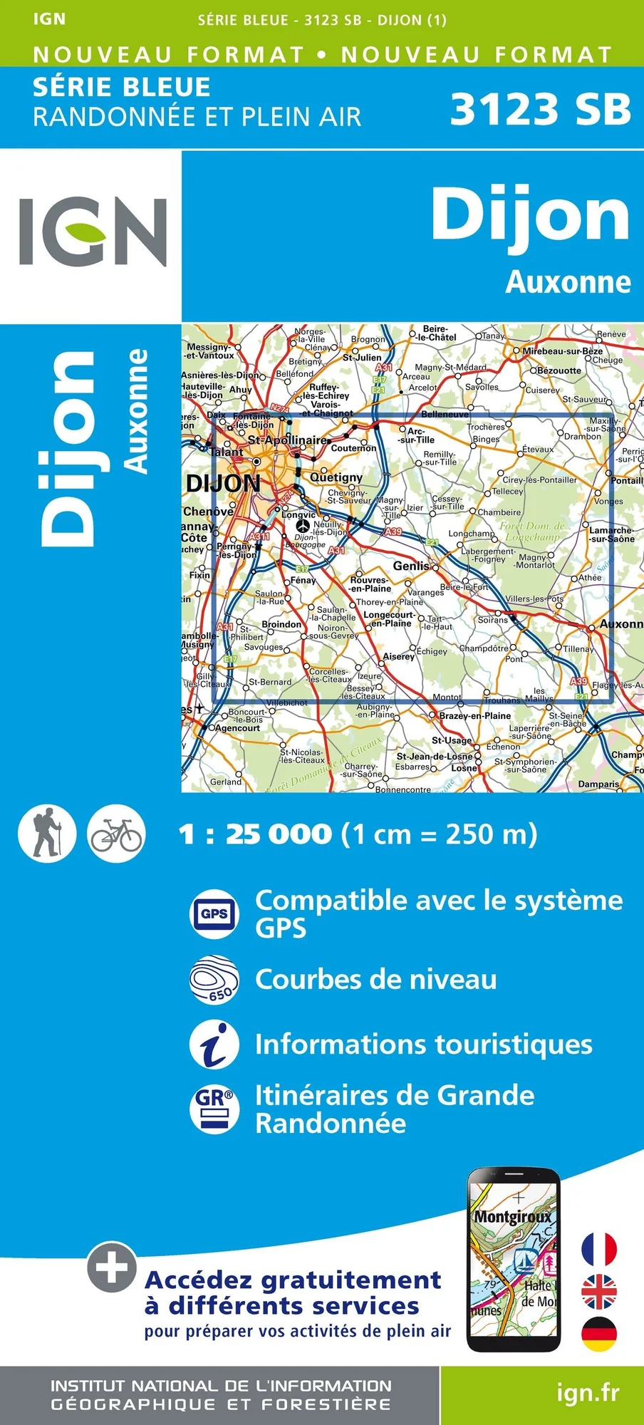 Carte Randonnée Dijon Est / Auxonne | Série Bleue IGN