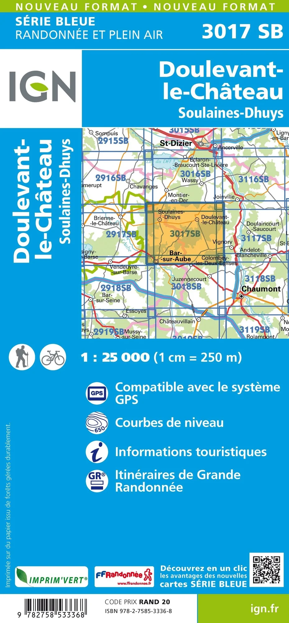 Carte Randonnée Doulevant le Château / Soulaines Dhuys | Série Bleue IGN