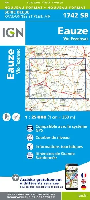 Carte Randonnée Eauze / Vic Fezensac | Série Bleue IGN