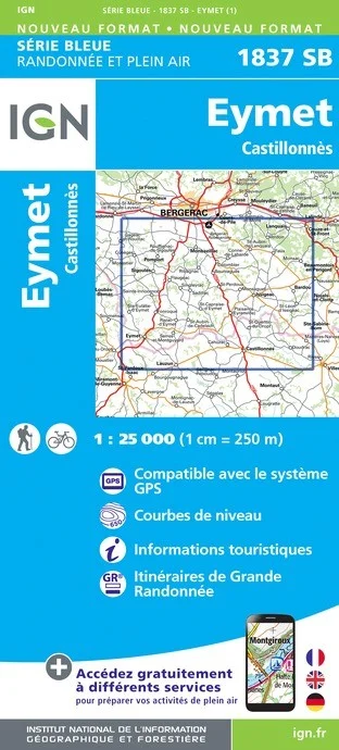 Carte Randonnée Eymet / Castillonnès | Série Bleue IGN