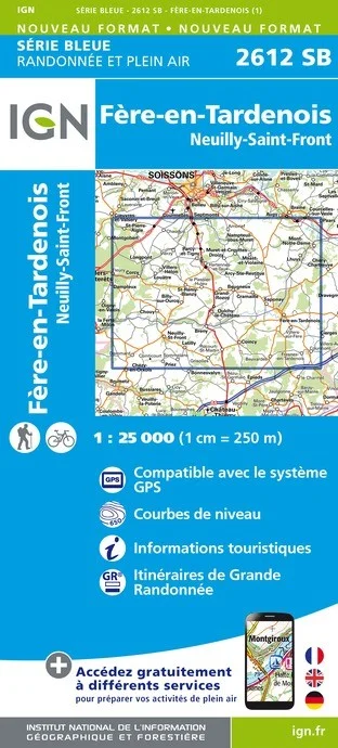 Carte Randonnée Fère-en-Tardenois / Neuilly-Saint-Front | Série Bleue IGN — recto