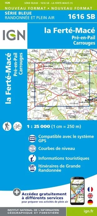 Carte Randonnée La Ferté Macé / Pré en Pail / Carrouges | Série Bleue IGN