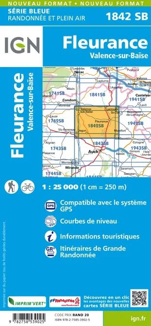 Carte Randonnée Fleurance / Valence sur Baïse | Série Bleue IGN