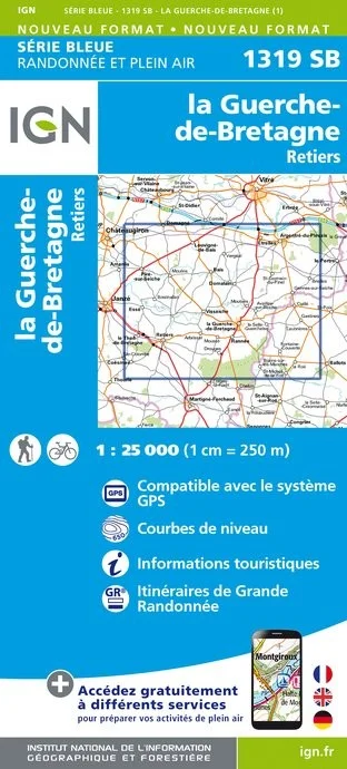 Carte Randonnée La Guerche de Bretagne / Retiers | Série Bleue IGN — recto