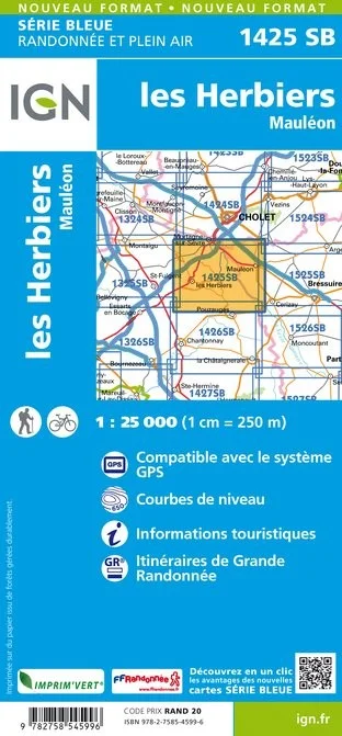 Carte Randonnée les Herbiers / Mauléon | Série Bleue IGN