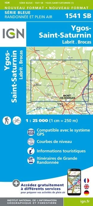 Carte Randonnée Labrit / Brocas / Saint-Martin-d'Oney | Série Bleue IGN