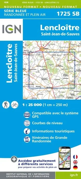 Carte Randonnée Lencloitre - St Jean de Sauves | Série Bleue IGN — recto