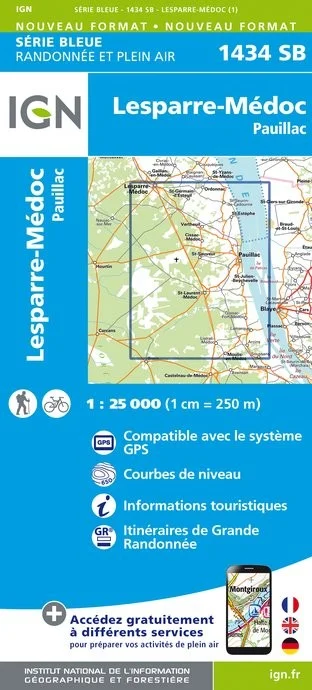 Carte Randonnée Lesparre Médoc / Pauillac | Série Bleue IGN
