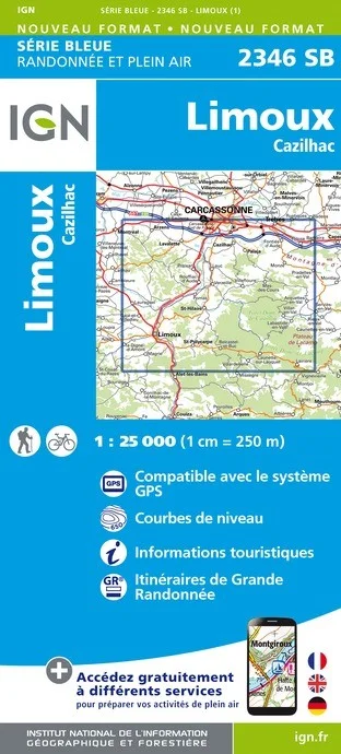 Carte Randonnée Limoux / Cazilhac | Série Bleue IGN