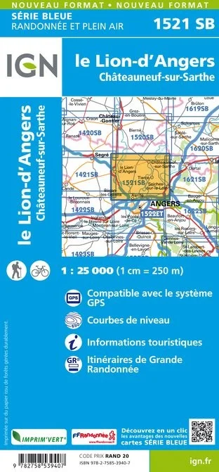 Carte Randonnée Le Lion d'Angers / Chateauneuf sur Sarthe | Série Bleue IGN