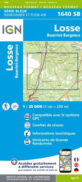 Carte Randonnée Losse / Bourriot Bergonce | Série Bleue IGN