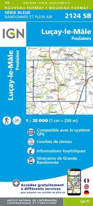 Carte Randonnée Luçay le Male - Poulaines | Série Bleue IGN — recto